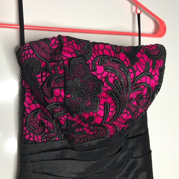 Jessica McClintock pink & black lace ruffle dress - Picture 4 of 9